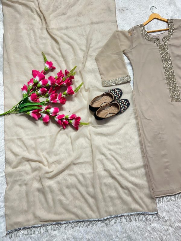 Desirable Fancy Faux Georgette Kurti Set with Real Moti Hand Work! - Image 2